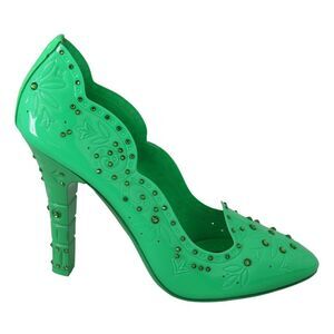 Dolce & Gabbana Green Crystal Floral Heels CINDERELLA Women's Shoes